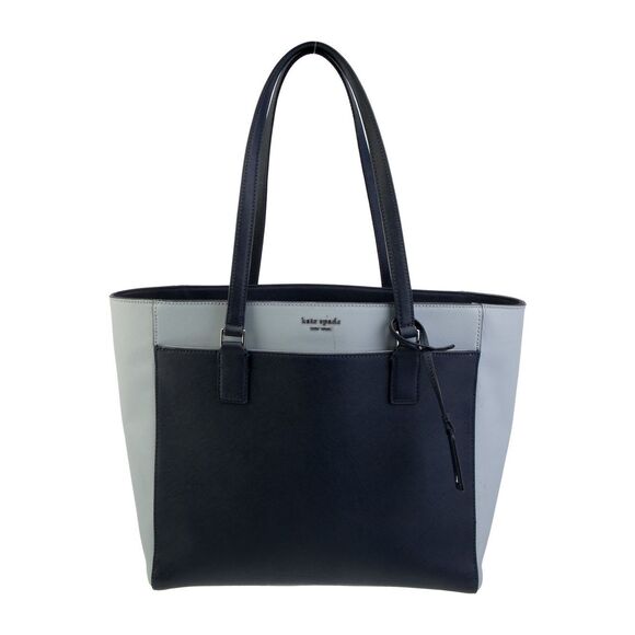 Kate Spade Cameron Tote Black Gray Leather Colorblock Office Career Laptop Bag - Picture 7 of 8